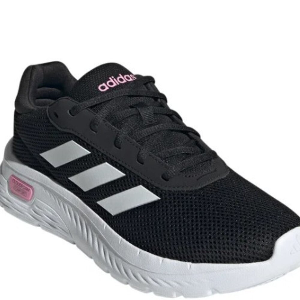 adidas Black and White Athletic Shoes with Pink Accents
